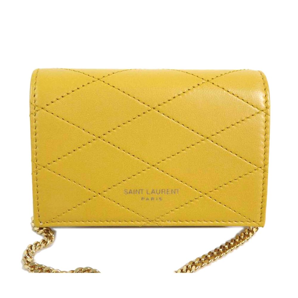 SAINT LAURENT Chain Shoulder Bag Card Case Wallet Yellow